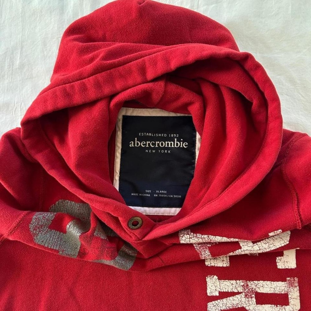 Abercrombie Fitch Red 92 Athletic Hoodie Sweatshirt Mens XL - Picture 2 of 6